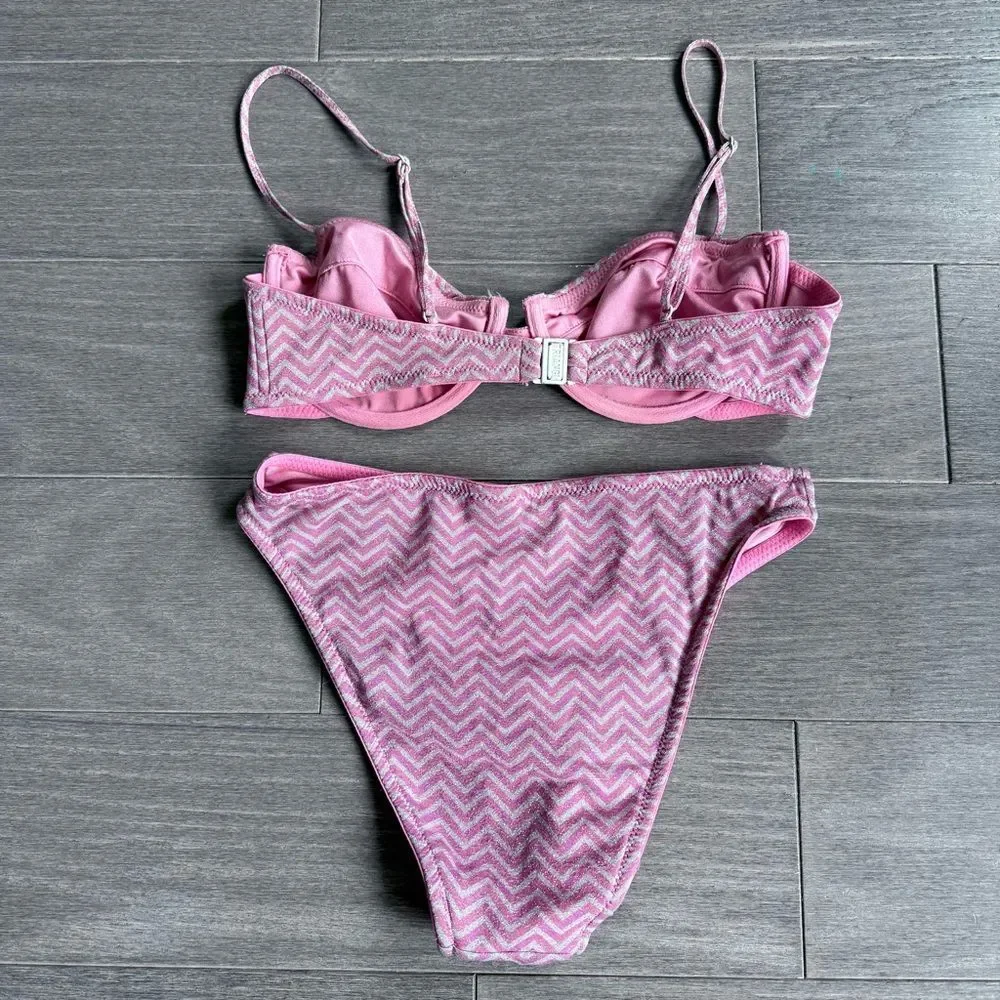 TRIANGL Rhian Mirage Bikini Set Pink Chevron Sparkle | Top S Bottom XS Beach